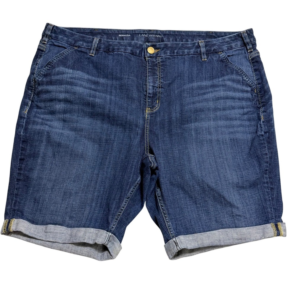 Lane Bryant Bermuda Shorts Women 26 Blue Denim Cuffed Stretch Casual Plus Size